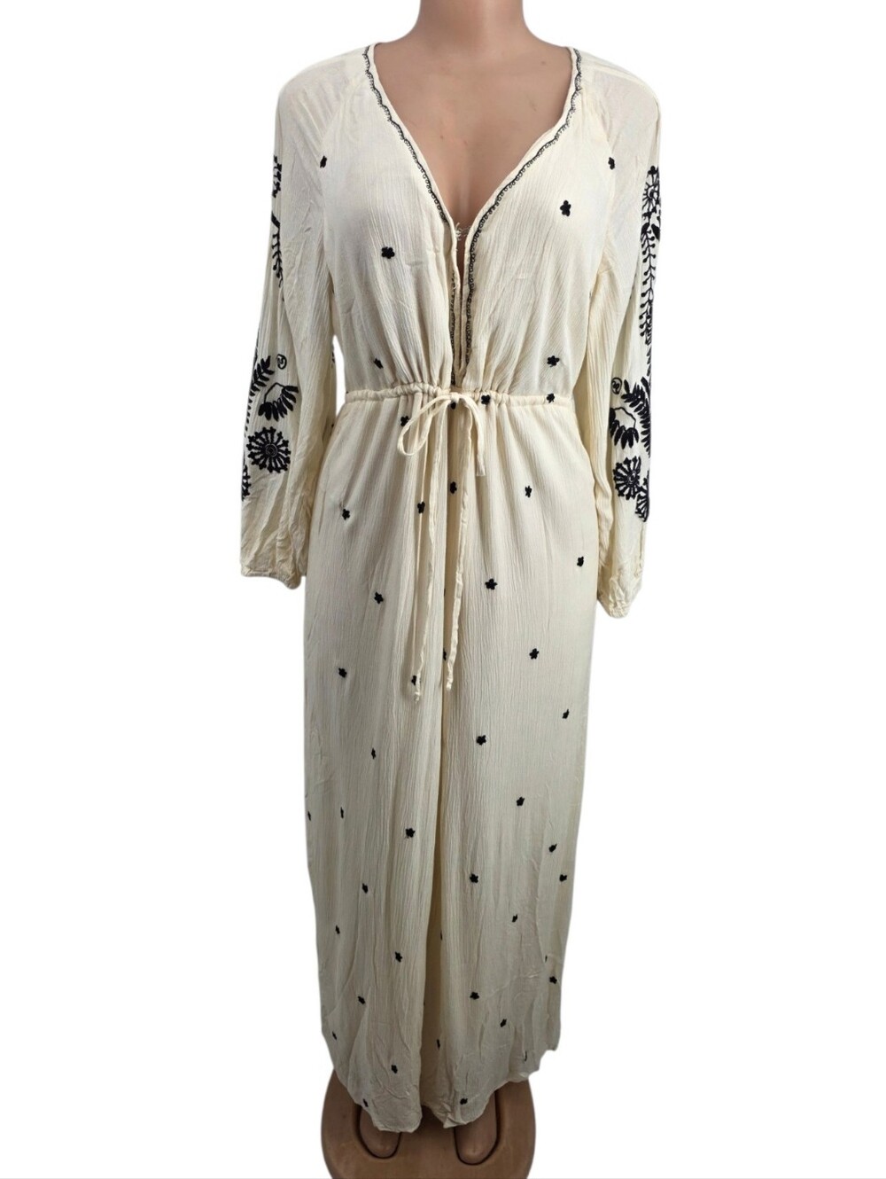 Free People Embroidered V Wide Leg Jumpsuit Ivory Moroccan Boho-Chic Women S
